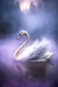 White Swan With Wings Spread Out On A Calm Water Surface