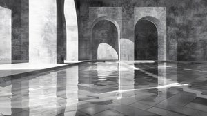 Arches & gates in a marble palace, architecture, Black & white by F. Abderrahim