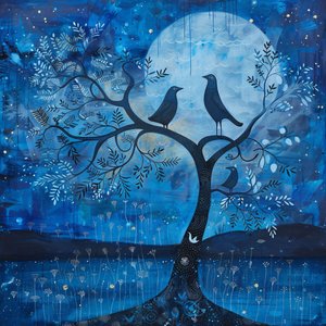Blue Moon & Bird, Starry Night Magic