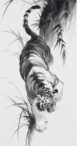 Leopard in the Forest, Sketch Drawing, Japanese Art by F. Abderrahim