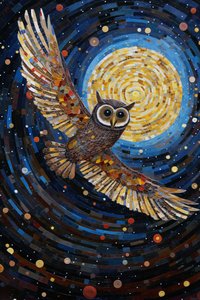 The Owl Flying Through the Starry Night Sky