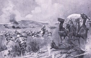 The attack on the convoy at Buffelspoort (illustration from After Pretoria: The Guerilla War) by A. C. Ball