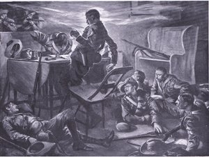 The killing of two men of Comptons Horse while writing letters home (illustration from After Pretoria: The Guerilla War, 1902) by A. C. Ball