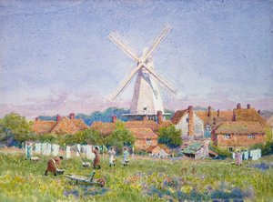 Women Hanging Washing, Cranbrook Mill, Kent by A. Foord Hughes