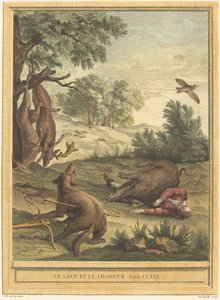 The Wolf and the Hunter by A. J. de Fehrt after Jean Baptiste Oudry