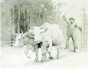 A French Peasant Driving Oxen by Abbott Handerson Thayer