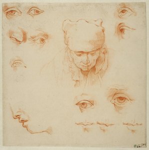 Head of an Old Woman, and Studies of Eyes and Mouths by Abraham Bloemaert