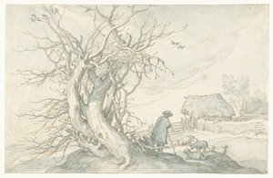 Shepherd with Sheep by a Dead Tree by Abraham Bloemaert