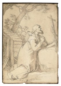 Saint Paul of Phermae Kneeling in Prayer Before a Crucifix by Abraham Bloemaert