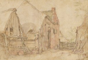 View of a Farm Courtyard; Study of a Tree by Abraham Bloemaert