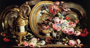 Still Life with Silver and Flowers by Abraham Brueghel
