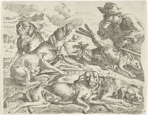 Four Dogs, a Hunter, and a Hare