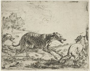 Fox and the Three Dogs by Abraham Danielsz. Hondius