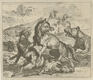 Wolf Attacked by Dogs (Various Animals series) by Abraham Danielsz. Hondius