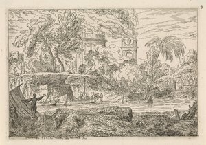 Arcadian Landscape with Triumphal Arch by Abraham Genoels