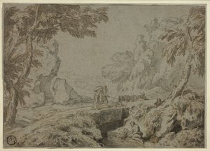 Landscape with Satyr, Goats and Other Figures by Abraham Genoels II