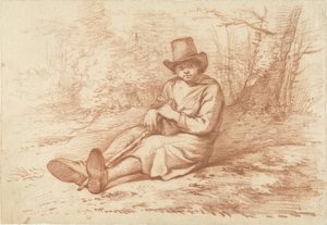 Seated Boy with Hat and Stick by a Tree by Abraham Johannes Ruytenschildt