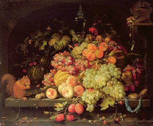 Still Life with Fruit, Squirrel and Goldfinch