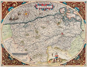 Geography Map of the Territory of Flanders from Theatrum Orbis Terrarum by Abraham Ortelius by Abraham Ortelius