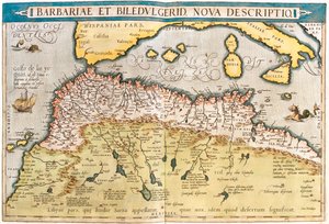 Morocco, Algeria, Tunisia, west Libya, western Sahara, Mauritania, Senegal, Mali, Niger by Abraham Ortelius