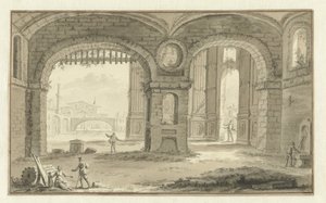 Imaginary Italian Cityscape with Classical Buildings by Abraham Rademaker