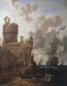 A Dutch Ship Passing a Fort