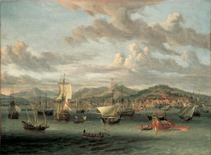 Dutch Shipping off the Bay of Smyrna with a State Barge