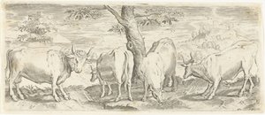 Cows, a Bull and an Ox (series: Animals) by Abraham de Bruyn (possibly)