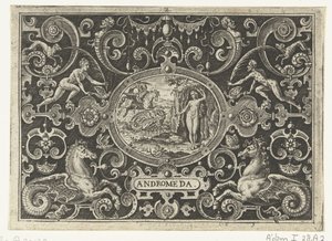 Cartouche: Perseus Rescues Andromeda (Andromeda) by Abraham de Bruyn