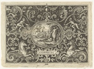Cartouche: Perseus Rescues Andromeda by Abraham de Bruyn