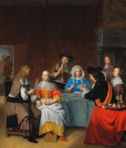 Interior with an Elegant Society Playing Cards by Abraham van Dijck
