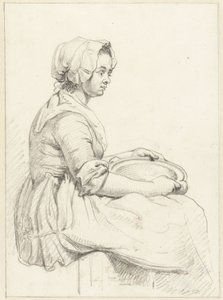 Seated Woman with a Dish on Her Lap, Facing Right by Abraham van Strij (I)