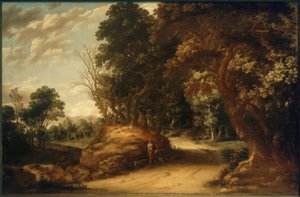 Wooded Landscape with Resting Wanderers by Abraham van den Rande