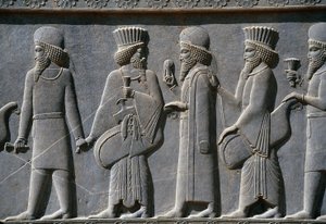 Detail from a processional frieze on East side of the Apadana Palace, Persepolis, Iran, c.518-465 BC by Achaemenid