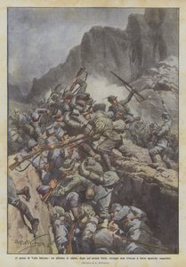 At the pass of Valle Inferno, a platoon of alpine troops, after a heroic fight, captures a trench