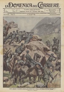 Daring cavalry patrols press the Austrians retreating from the Altipiano dei Sette Comuni by Achille Beltrame