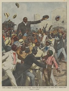 Arrival in Chicago and triumphant welcome of the black Johnson, winner of the boxing match