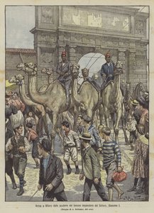 Arrival in Milan of the Stables of the Famous Emperor of the Sahara, Giacomo I by Achille Beltrame