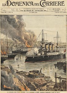 Battleship Potemkin bombarding Odessa, by Achille Beltrame, illustration by Achille Beltrame