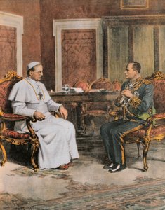 Benito Mussolini in meeting with Pope Pius XI on February 11 by Achille Beltrame