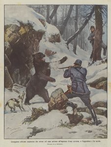Brave Hungarian Officer Attracts a Bear with a Dog at the Entrance of a Cave, Attacks and Kills It