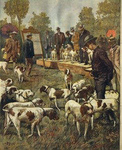 Dog Show and field trials of hunting dogs at San Siro (Milano), by Achille Beltrame, from La Domenica del Corriere, 2nd July 1899 by Achille Beltrame