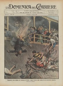 Dramatic cycling race in the Berlin velodrome, ladies burned by gasoline by Achille Beltrame