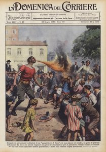 During the amazing performances of a fire eater in a square in London