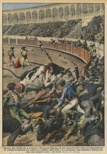 During a Bullfight in Zaragoza (Spain), an Enraged Bull from the Wounds of? by Achille Beltrame