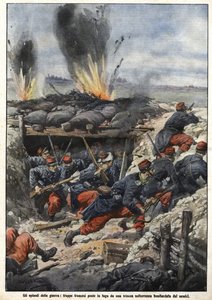 Episode of the War of 1914: French Troops in the Trenches are Bombed by Enemies by Achille Beltrame