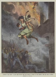Heroism of a Mother, She Jumps from the Window of the Burning Farmhouse with Two Children in Her Arms