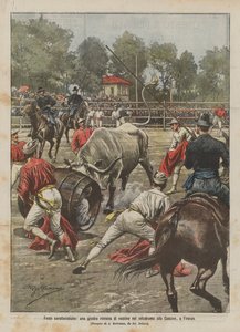 Characteristic festivals, a Roman joust of cows at the velodrome in the Cascine, Florence by Achille Beltrame