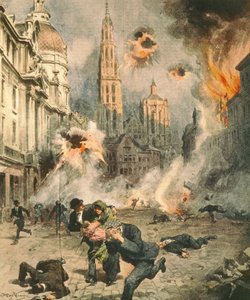 Germans bombing and occupying Antwerp, illustration from La Domenica del Corriere