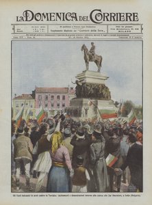 The Balkan states in arms against Turkey, incitements and demonstrations around the statue by Achille Beltrame